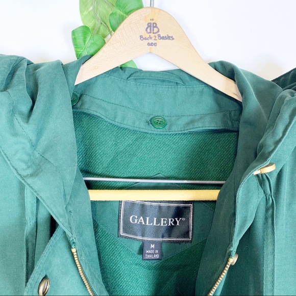 GALLERY -Green Utility Coat Cinched Waist Zip Up M - Picture 5 of 8
